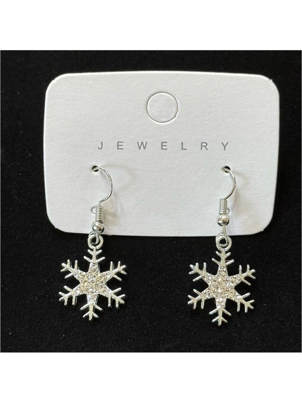 Silver Tone & Rhinestone Snowflake Earrings Dangle New